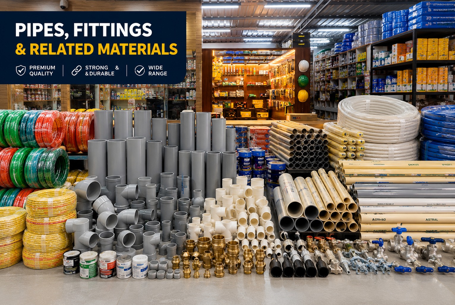 Pipes and plumbing materials on display
